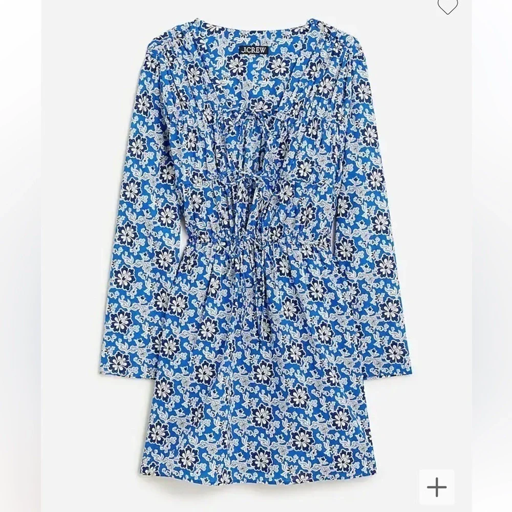 J crew Tiered tie-front beach dress in cobalt floral cotton voile